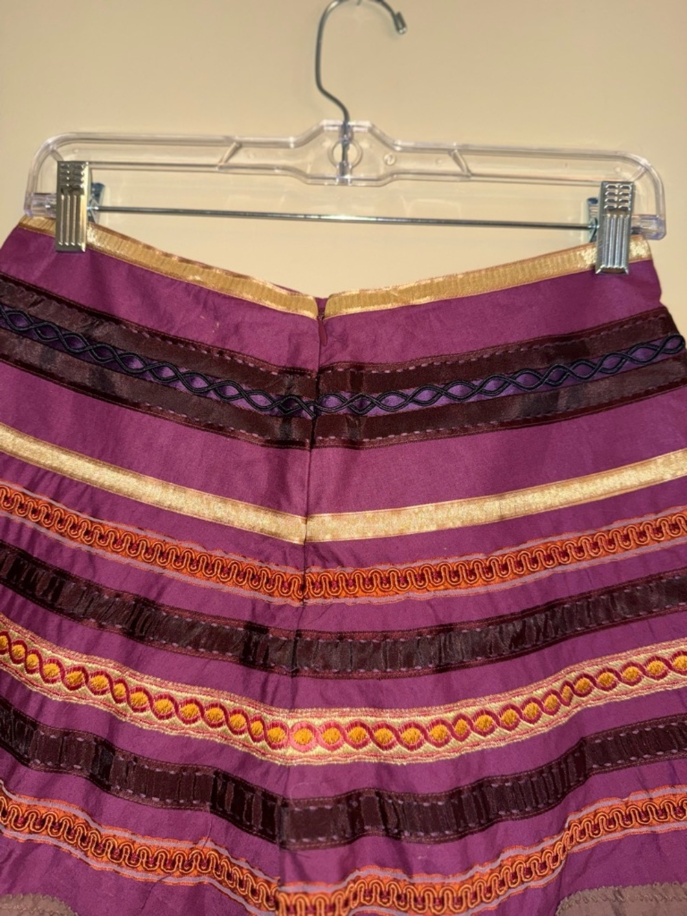 Vintage Style Multico Striped A-line Skirt S Ribbon Trim Embroidery A-Line - Picture 4 of 8